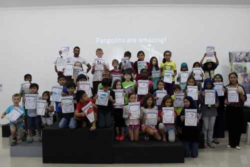 Students pledging to be 'Pangolin Protectors' on World Pangolin Day.