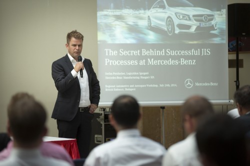 Mr Stefan Putzlocher of Mercedes-Benz Manufacturing Hungary presenting at the Workshop