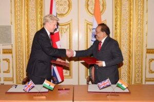 Ministers Jo Johnson and Harsh Vardhan co-chair the UK India Science and Innovation Council in Lancaster House, London.