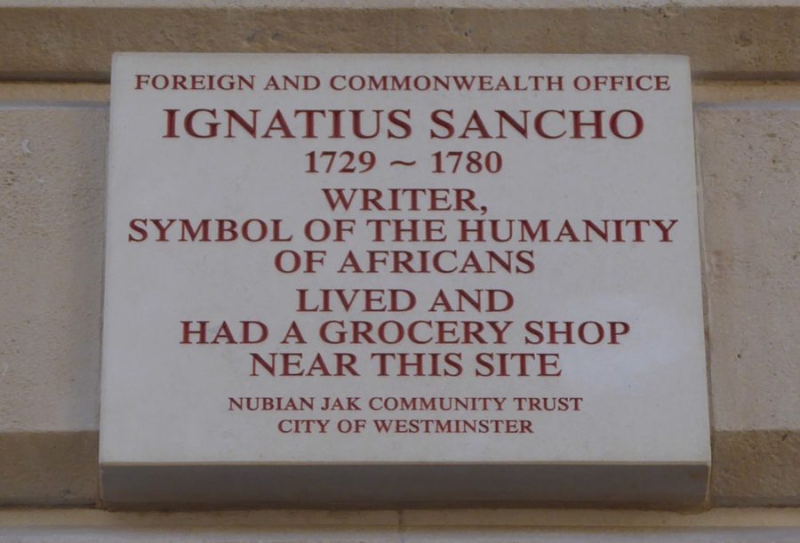 Foreign and Commonwealth Office. Ignatius Sancho, 1729 to 1780, writer, symbol of the humanity of Africans lived and had a grocery shop near this site. Nubian Jak Community Trust, City of Westminster