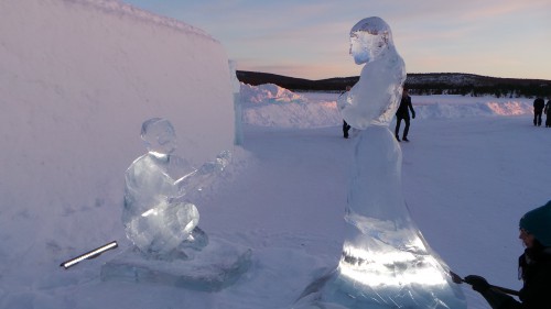 Beautiful ice sculptures at the Ice Hotel in Sweden