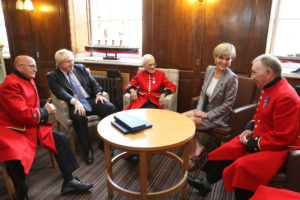 Foreign Secretary Boris Johnson and Australian Foreign Minister Julie Bishop chat to Chelsea Pensioners at last week's AUKMIN talks