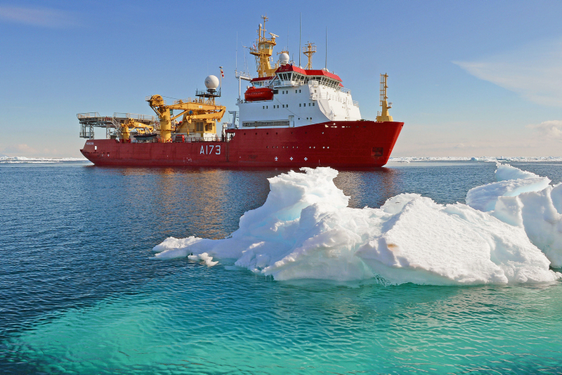 Pictured is HMS Protector viewed from her Survey Motor Boat. HMS Protector is the Royal Navys Ice patrol Ship and is deployed on operations for 330 days a year. The ship is capable of positioning to pinpoint accuracy in winds of up to 80 knots and is fitted with an impressive array of specialist equipment. This includes a hull mounted multi-beam echo sounder; a state-of-the-art survey motor boat (SMB), James Caird IV; an 8.5m ramped Work Boat, Terra Nova; seven high-speed rigid inflatable and inflatable boats; three quad bikes and trailers and a Land Rover and two trailers.