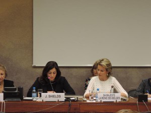 Baroness Shields on the Human Rights Council panel with the Queen of Belgium 