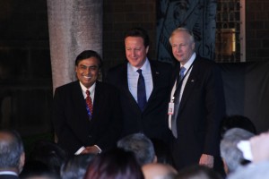 British Prime Minister David Cameron with Mukesh Ambani, Chairman & CEO of Reliance Industries Ltd and Bob Dudley, Group Executive & Director of BP in Mumbai