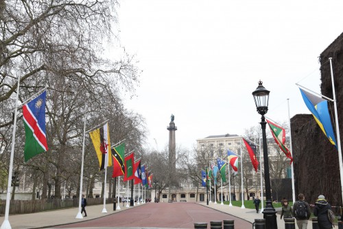 Flags of the Commonwealth flying in Horse Guards, London. Commonwealth Day 2014