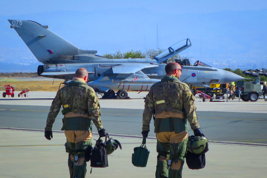 Tornado pilots of 903 Expeditionary Air Wing (EAW), based out of Royal Air Force Akrotiri, walk out to their aircraft to undertake an operational sortie over Iraq and Syria. 903 EAW is part of the UK’s contribution to the international coalition committed to ridding the world of Daesh.