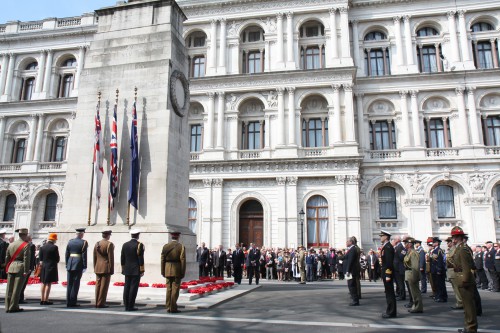 British Foreign Minister Hugo Swire marks ANZAC Day 2013 at the Cenotaph in London
