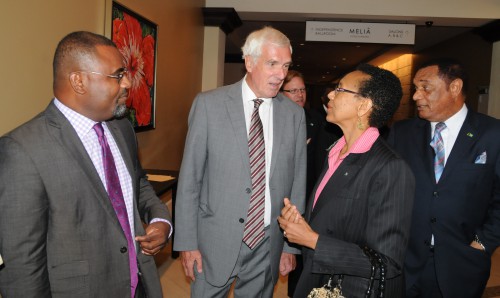 Governor Beckingham with the TCI Minister of Border Control and Labour and Bahamian Prime Minister Christie.