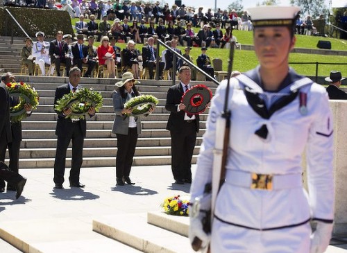 HE Paul Madden laid a wreath at yesterday's Remembrance Day ceremony at the Australian War Memorial. Pic credit: Jay Cronan/The Canberra Times 