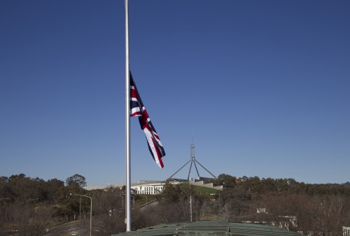 Flag at half-mast atop the British High Commission, Canberra to mark the national day of mourning for Flight MH17