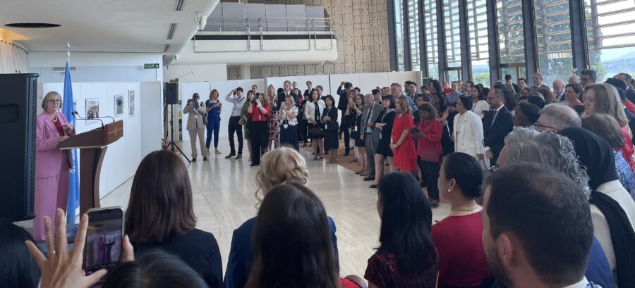 Speaking at UN exhibition 'Not a Woman’s Job?', which featured portraits of myself and Margaret Anstee.