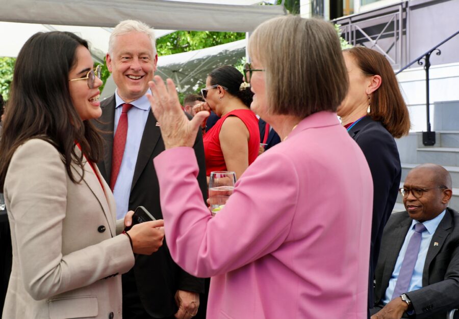 Discussing shared challenges and opportunities for advancing women’s equality at reception for UK re-election to the Human Rights Council.