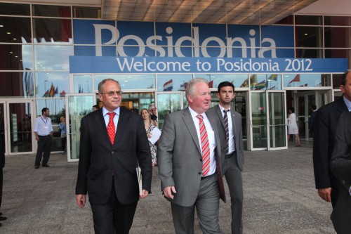 Minister Mike Penning and the British Ambassador David Landsman leaving the Posidonia Exhibition