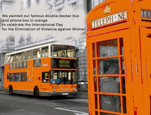 We painted our famous double-decker bus and phone box in orange to celebrate the International Day for the Elimination of Violence against Women.