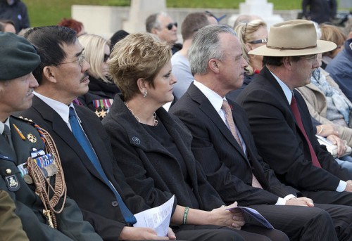 High Commissioner Menna Rawlings sits alongside Australian War Memorial Director Brendan Nelson and other dignitaries at a ceremony to mark the Sandakan Death March.  Picture courtesy of the Australian War Memorial