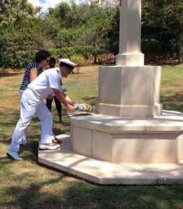 Non-resident Defence Advisor for Sri Lanka, Captain Stuart Borland RN and Deputy High Commissioner Laura Davies at the Commonwealth War Graves cemetery in Trincomalee