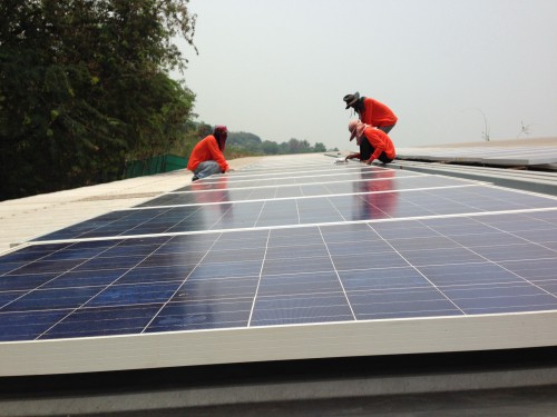10 kWp solar PV system at Sri Thana Rice Mills.  Credit: VE Solar 