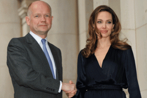 British Foreign Secretary William Hague and UN Special Envoy Angelina Jolie