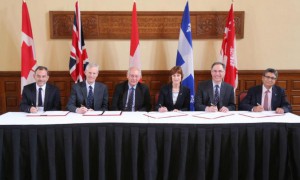 McGill University, the University of Oxford and the Neuroscience Center Zurich signed a partnership agreement today in Montreal aimed at enhancing their research collaborations in neuroscience. (CNW Group/McGill University)