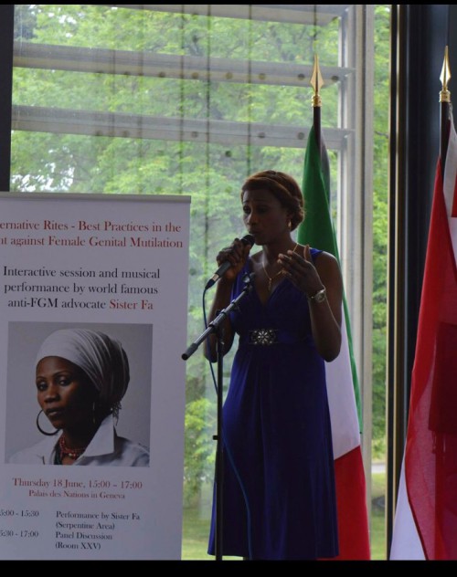Sister Fa speaks about FGM at the UN (Photo by Netherlands Mission)