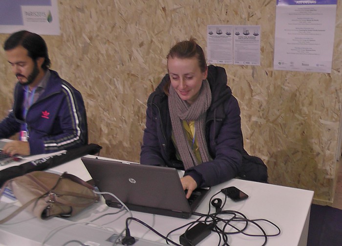 Kate Hart at work, COP21 in Le Bourget