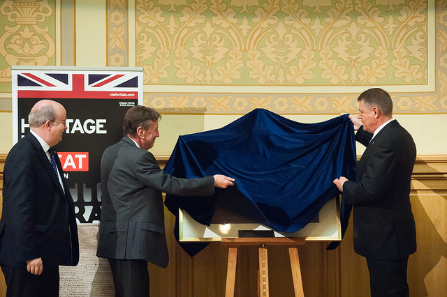 With Romanian President Iohannis, unveiling the certified copy of Magna Carta in Bucharest 
