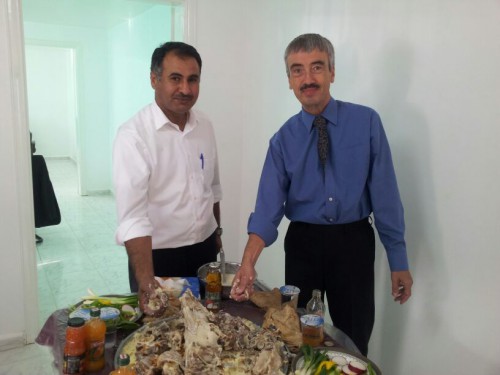 British Ambassador Peter Millett having Mansaf in Karak with the Owner of the Chalk Factory 